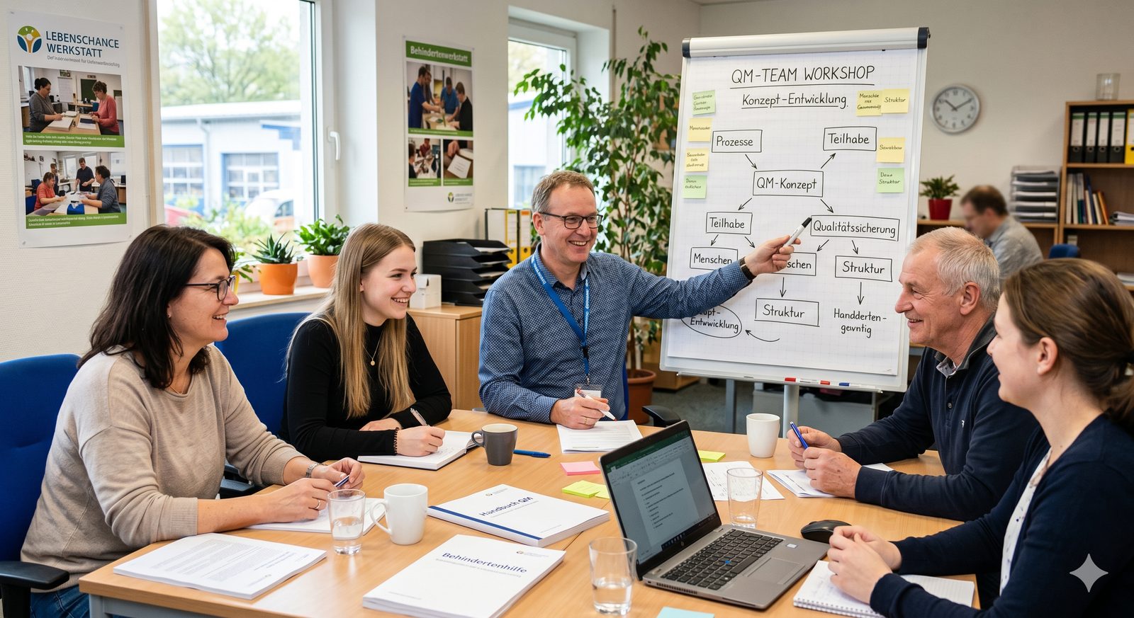 QM-Team-Workshop in einer sozialen Einrichtung — Konzeptentwicklung am Whiteboard